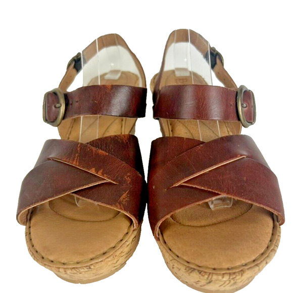 Born Sandals Womens Size 9 40 Emmy Quarter Brown Leather Wedge Platform Shoe - Picture 2 of 11